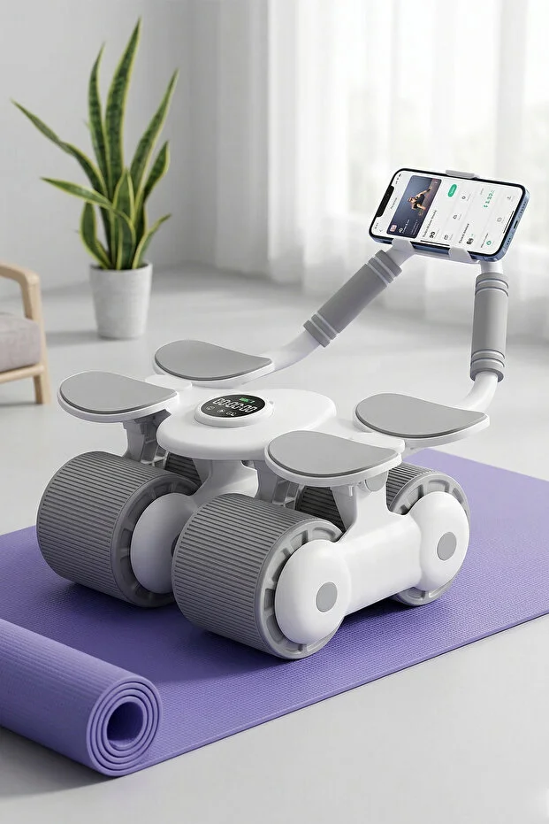 4 Tekerlekli Ab Roller Mekik Aleti – Telefon Tutuculu Karın Egzersiz Tekerleği | Ev Fitness Aleti